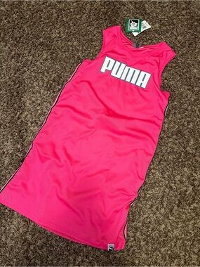 Puma Bright Pink Mesh Athletic Tank Dress with White Logo